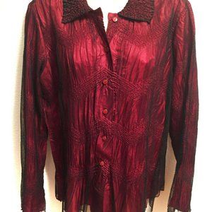 WEST END Women’s Blouse Shirt Black Tulle over Red Size M Great For Christmas